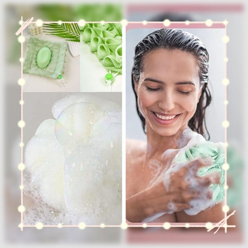 MOSYFEIBI Washcloth Loofah Combo 2-in-1 Loufee Wash Cloth That Holds Bar Soap-Exfoliation Mesh Shower Ball for Body Wash&Smooth Skin+Free Loofah Dish Towel - Image 3